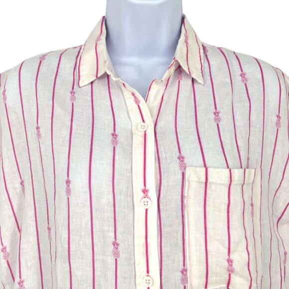 Rails Whitney Pineapple Stripe Linen Blend Button-Up Shirt XS White & Pink NWT - Picture 2 of 12